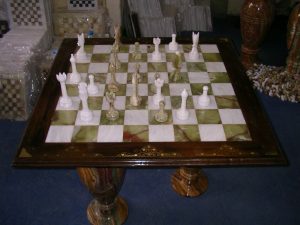 Green Onyx & White Marble Chess Wood Carved Border - Khan Brothers Onyx Handicrafts